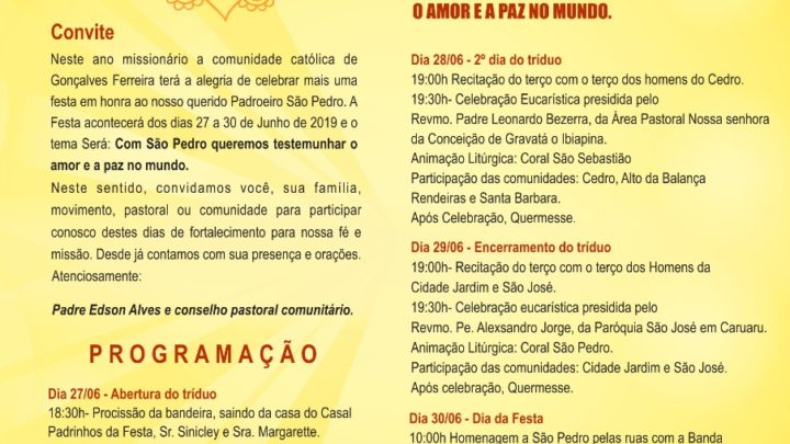 Festa de São Pedro em Gonçalves Ferreira será realizada até domingo (30)