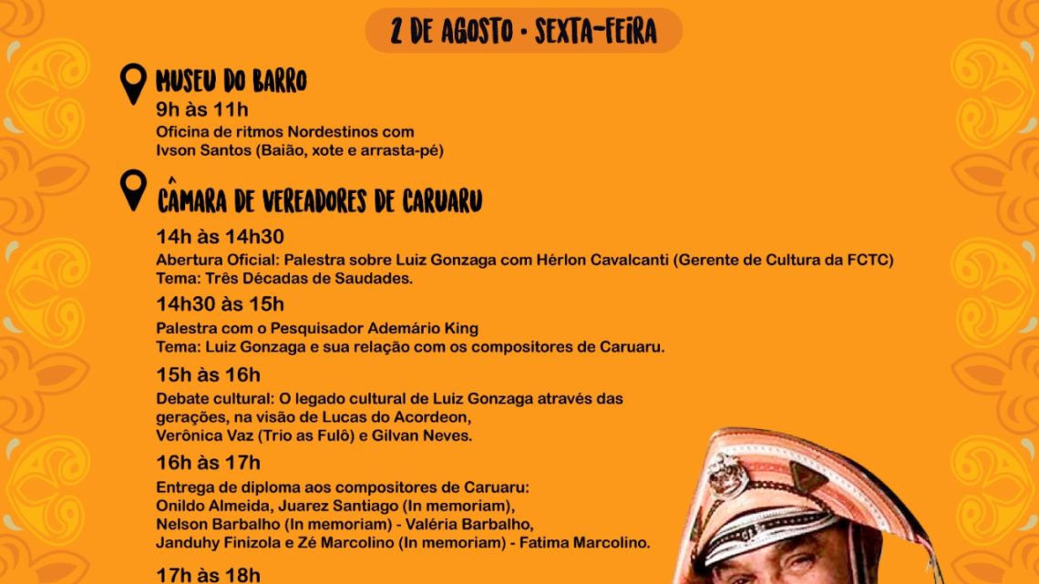 Confira a programação do II Tributo ao Rei do Baião Luiz Gonzaga em Caruaru Confira a programação do II Tributo ao Rei do Baião Luiz Gonzaga em Caruaru