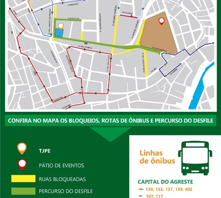 Confira o trajeto do Desfile Cívico de 7 de Setembro em Caruaru Confira o trajeto do Desfile Cívico de 7 de Setembro em Caruaru