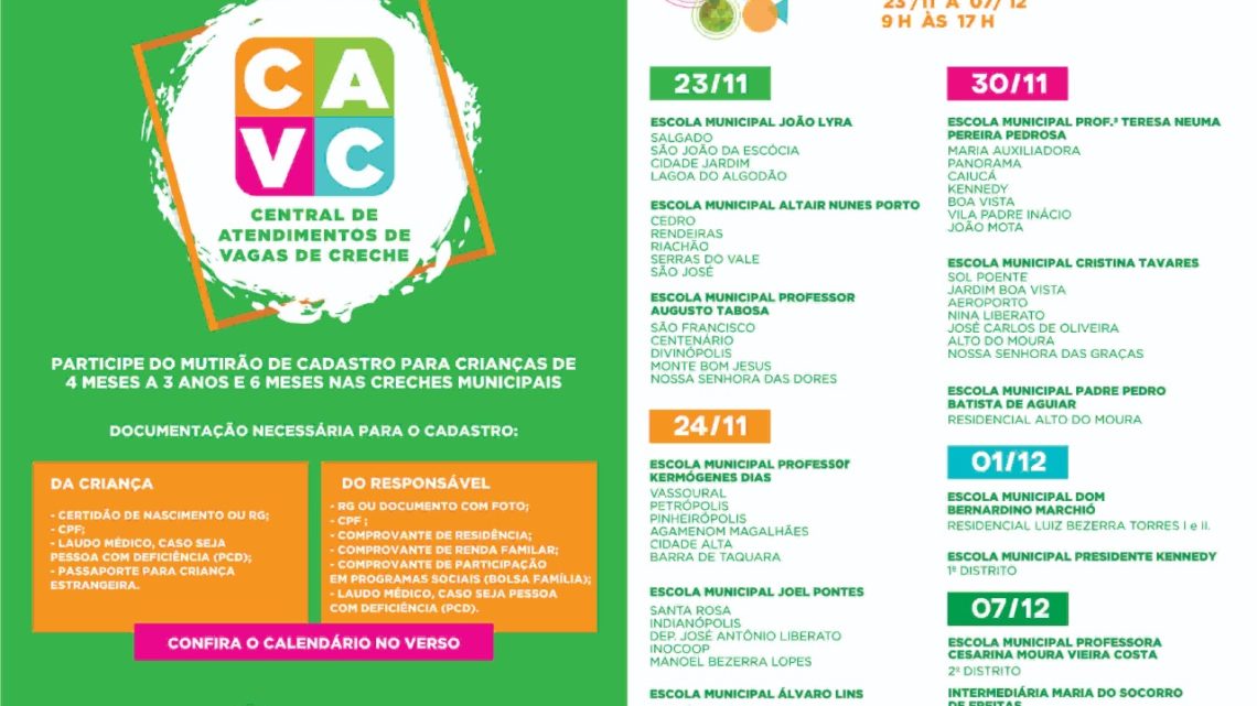 Central de Atendimento de Vagas de Creche terá mutirões sábado (30) e domingo (1°) Central de Atendimento de Vagas de Creche terá mutirões sábado (30) e domingo (1°)