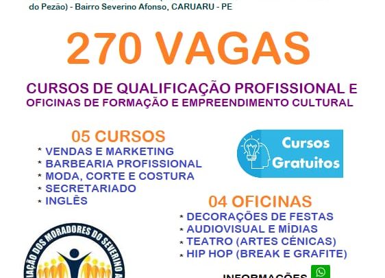 Inscrições abertas para Cursos de capacitação profissional e Oficinas de formação na Associação dos Moradores do Severino Afonso