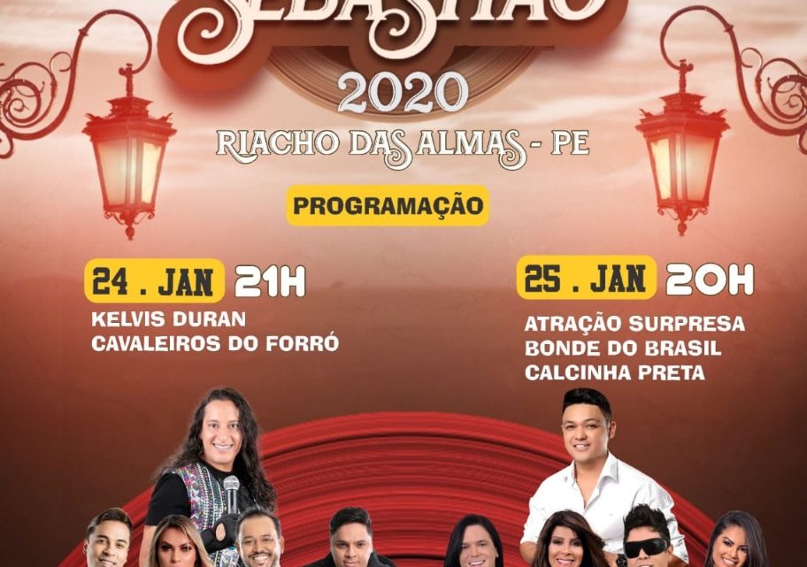 Confira as atrações da Festa de São Sebastião em Riacho das Almas Confira as atrações da Festa de São Sebastião em Riacho das Almas