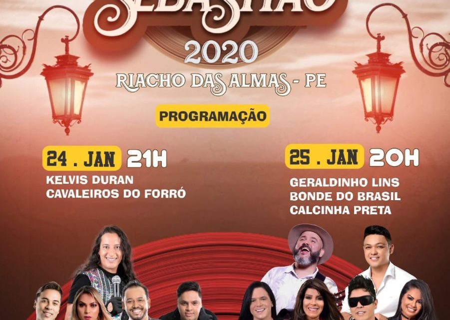 Confira a programação da Festa de São Sebastião em Riacho das Almas Confira a programação da Festa de São Sebastião em Riacho das Almas