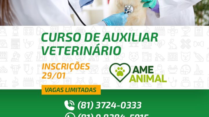 AME Animal abre inscrições para curso gratuito de Auxiliar Veterinário destinado os protetores e cuidadores de animais