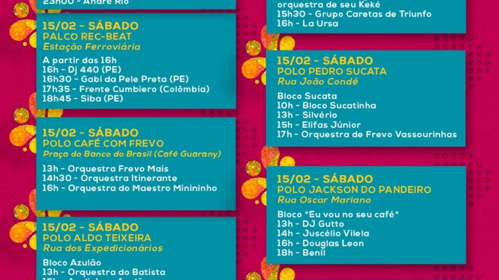 Confira as atrações do Carnaval Caruaru Cultural de sexta (14) a domingo (16)