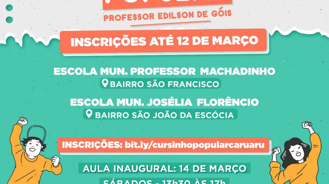 Inscrições abertas para o Cursinho Popular Edílson de Góis em Caruaru Inscrições abertas para o Cursinho Popular Edílson de Góis em Caruaru