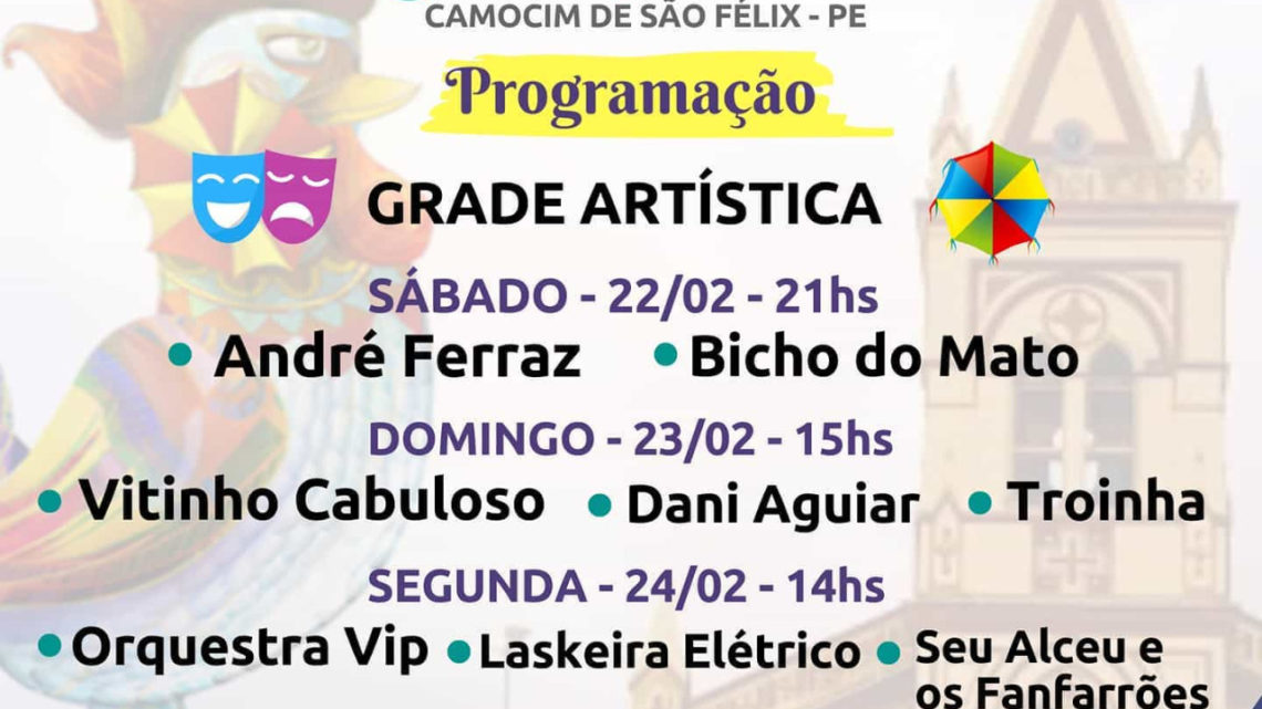 Confira a programação do Carnaval 2020 em Camocim de São Félix