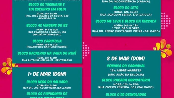 Blocos Carnavalescos desfilam em Caruaru sábado (29) e domingo (1°); Confira