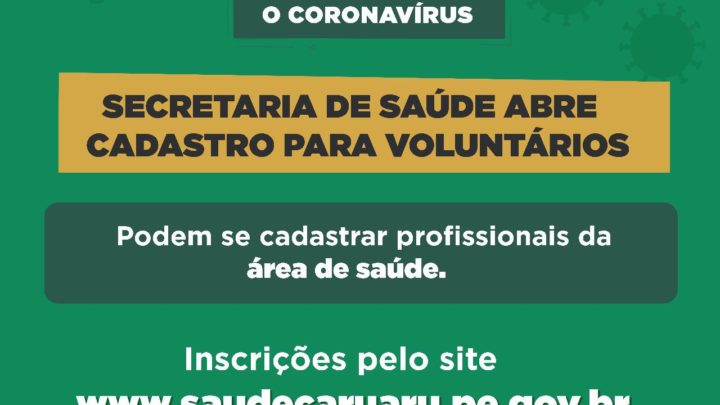 Secretaria de Saúde de Caruaru convoca voluntários