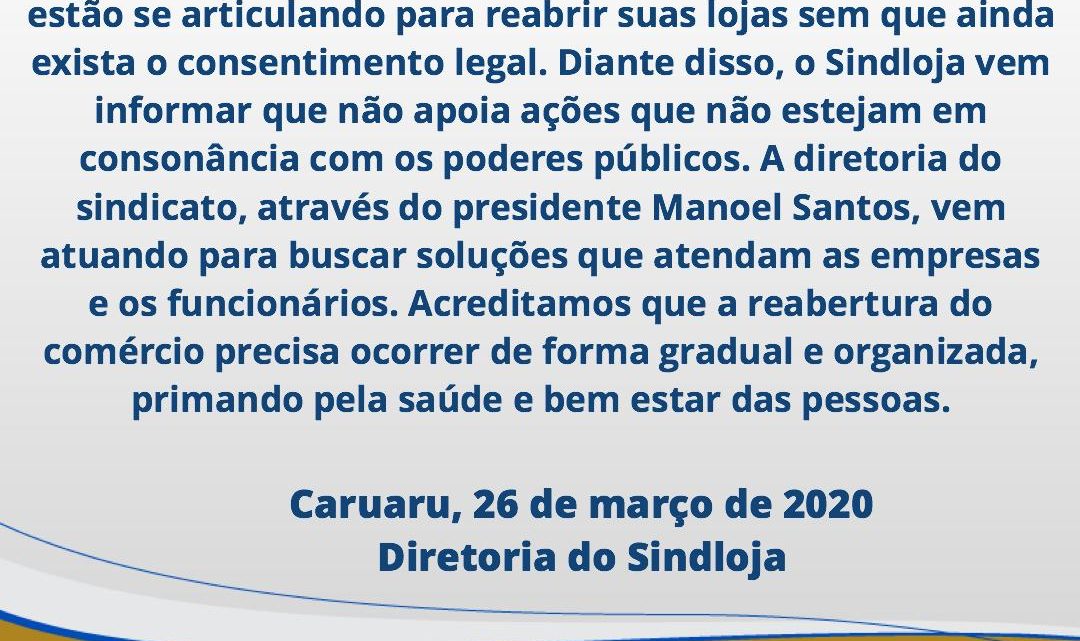 Empresários querem reabrir lojas em Caruaru e Sindloja não apoia ações sem consonância com os poderes públicos Empresários querem reabrir lojas em Caruaru e Sindloja não apoia ações sem consonância com os poderes públicos
