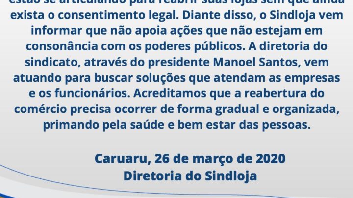 Empresários querem reabrir lojas em Caruaru e Sindloja não apoia ações sem consonância com os poderes públicos