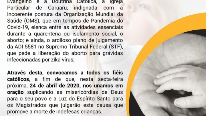 Diocese de Caruaru emite nota a respeito do Aborto