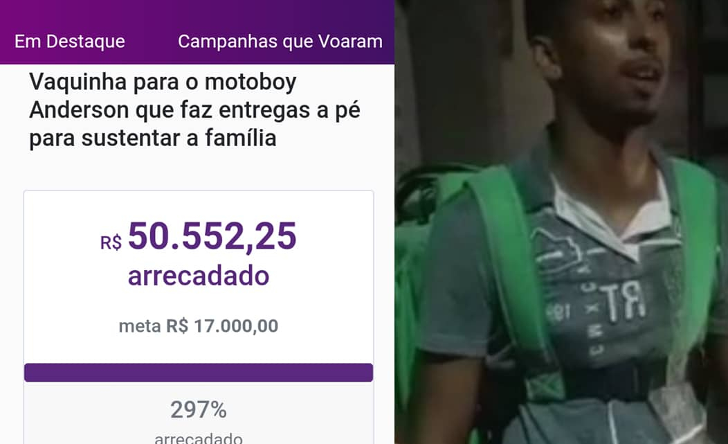 Vaquinha arrecada mais de R$ 50 mil para motoboy que fazia entregas a pé e empresário promete doar moto