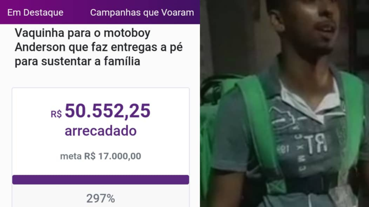 Vaquinha arrecada mais de R$ 50 mil para motoboy que fazia entregas a pé e empresário promete doar moto