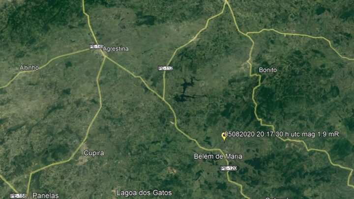 Tremor de terra é registrado em Belém de Maria, Zona da Mata de Pernambuco