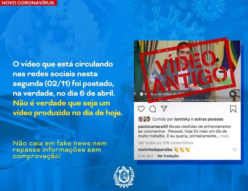 Vídeo de Paulo Câmara sobre novas medidas de prevenção a Covid-19 é antigo