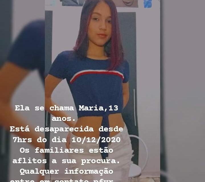Adolescente de 13 anos está desaparecida em Caruaru e família pede ajuda Adolescente de 13 anos está desaparecida em Caruaru e família pede ajuda