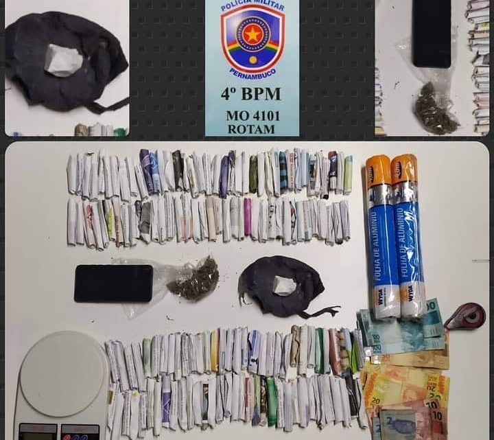 PM apreende 140 papelotes de maconha e 30 gramas de cocaína em Caruaru