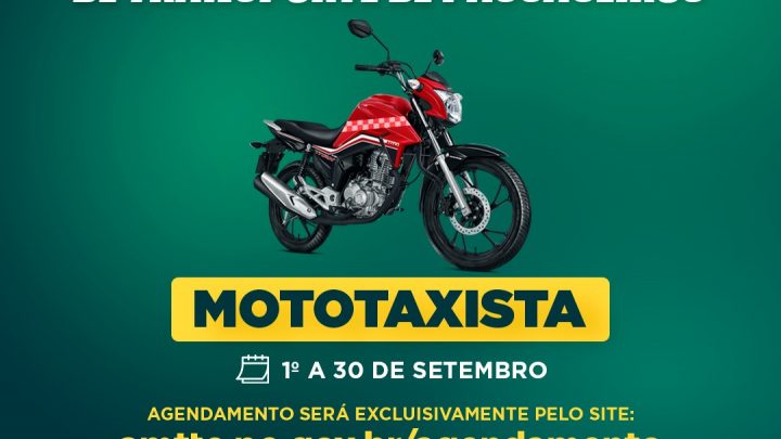 Vistoria de mototaxistas começa no dia 1° de setembro e agendamento será pelo site