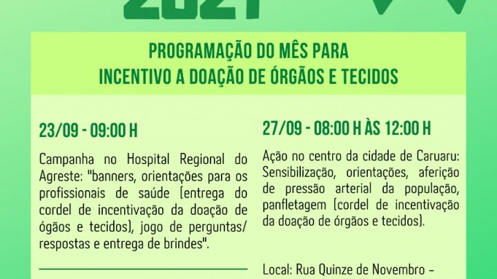HMV promove ações em celebração ao Setembro Verde durante 03 dias e em 03 locais
