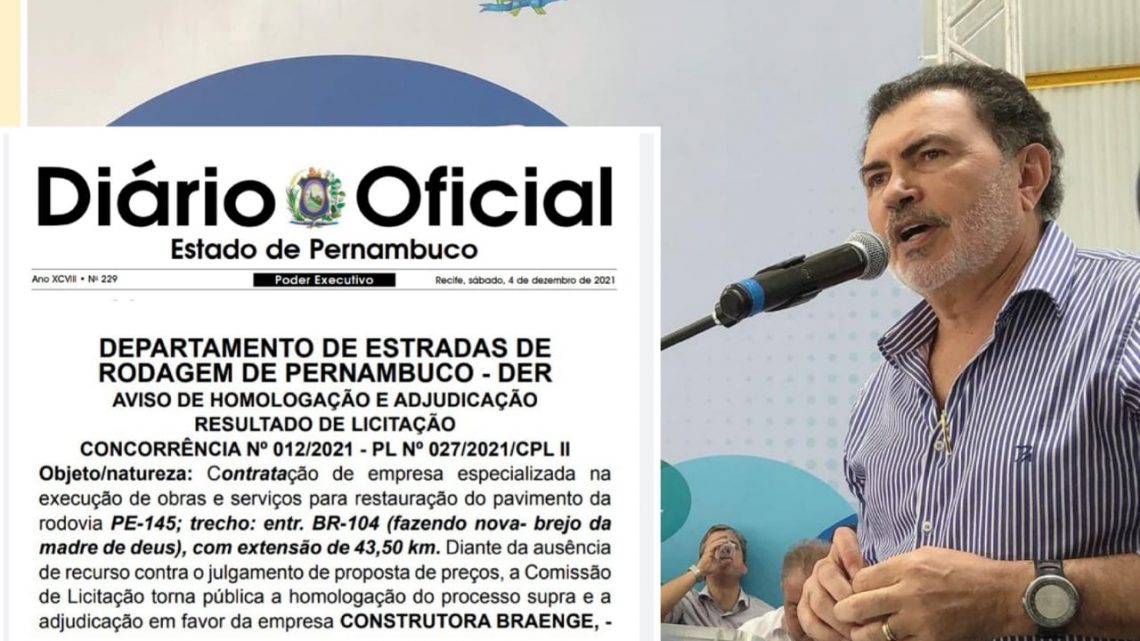 Tony Gel comemora homologação da licitação para reconstrução da PE-145 entre Caruaru e Brejo da Madre de Deus