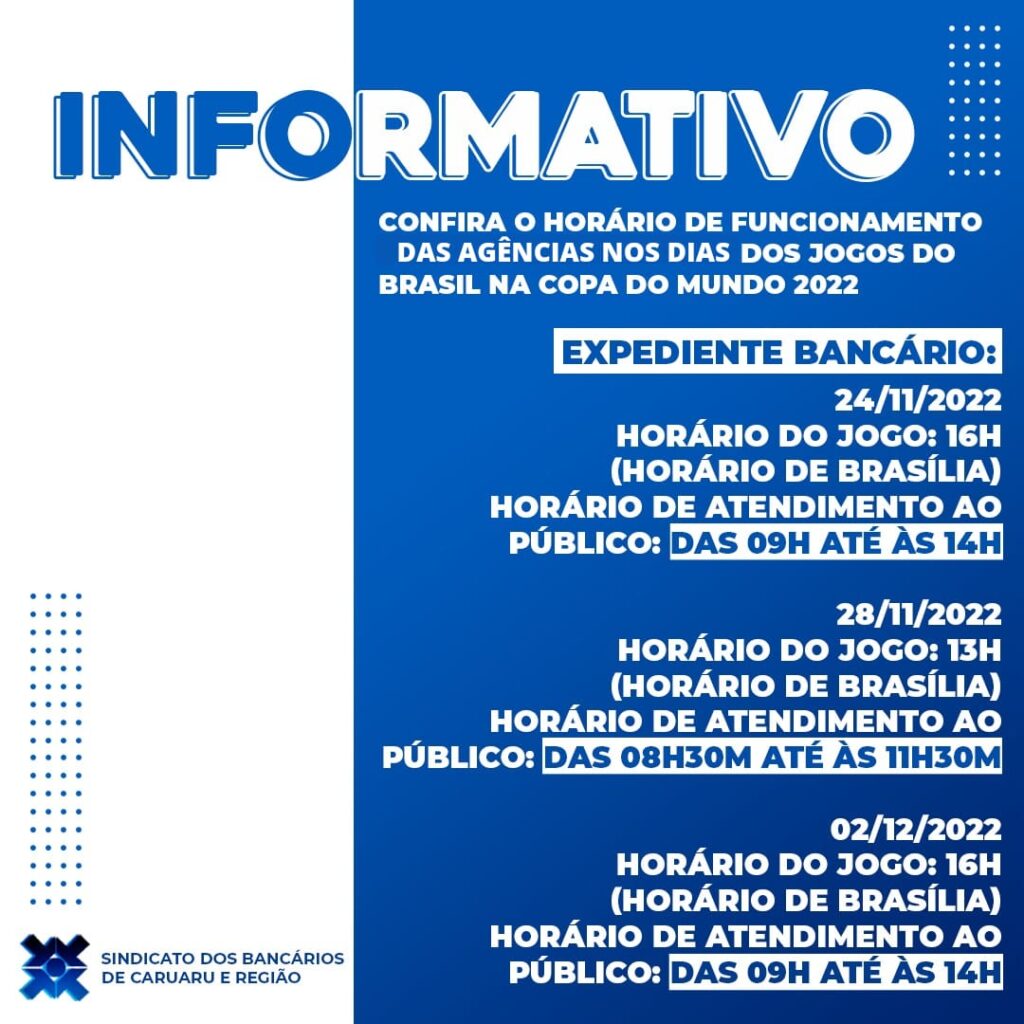 Horário de funcionamento do CRA-BA nos dias de jogos da Seleção Brasileira  na Copa 2022 – CRA-BA