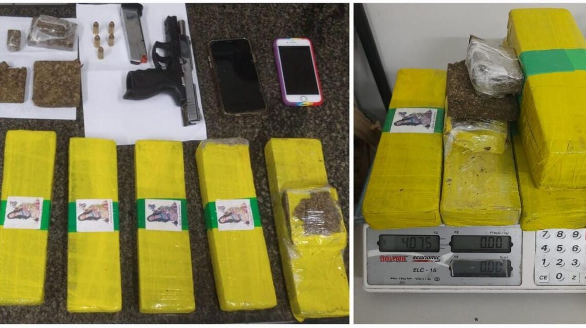 Polícia prende dupla com boné de identificação da PMPE, pistola e maconha