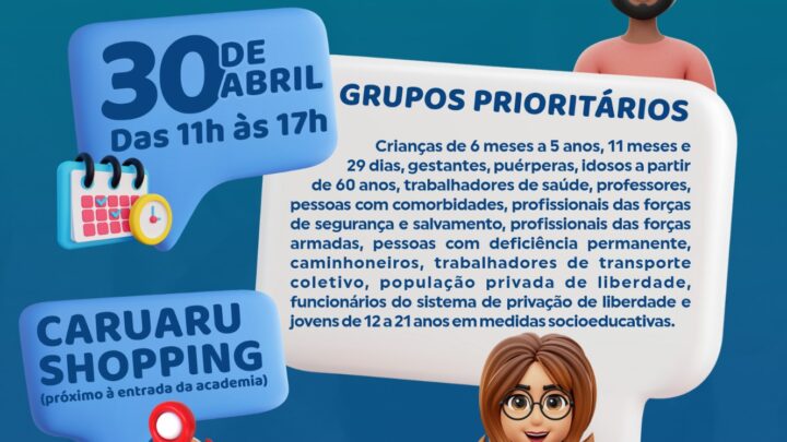 Vacinação contra o Influenza será levada para o Caruaru Shopping, neste domingo (30)