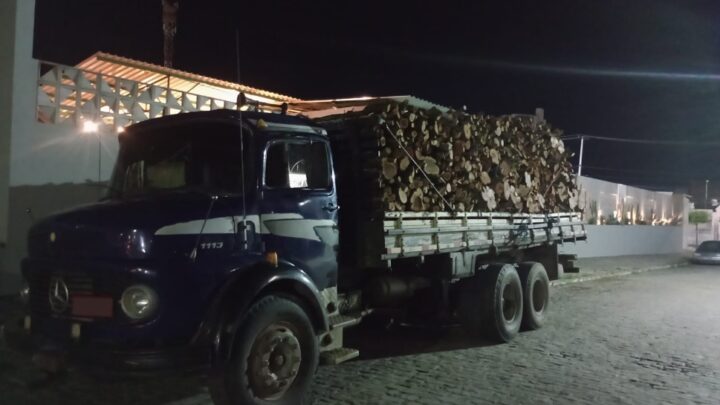 PM apreende carga irregular de madeira na BR 104, em Toritama
