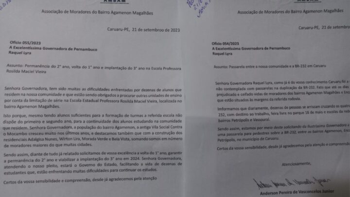 Júnior Letal pede a Raquel Lyra ampliação de séries em escola no bairro Agamenon e construção de passarela na BR-232