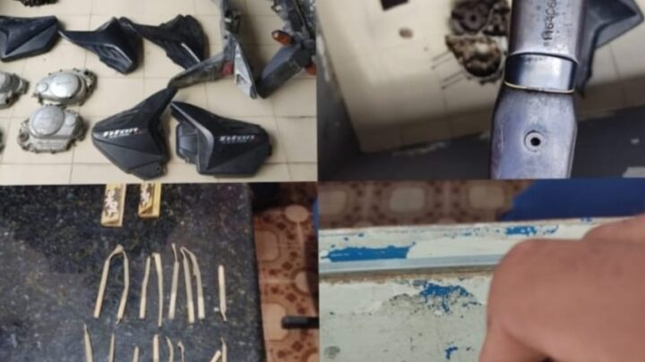 PM localiza desmanche de motos após denúncia e prende pessoas com maconha e espingardas
