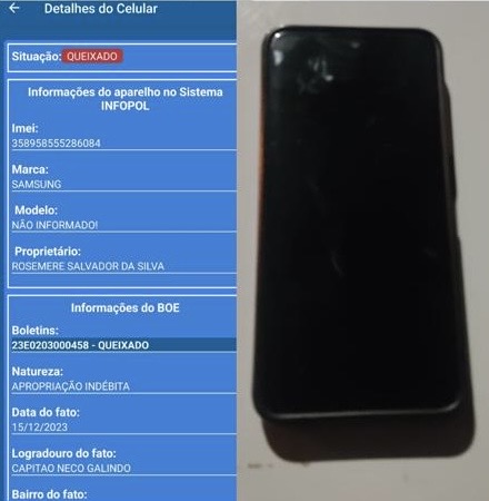 Mulher é detida com celular roubado/furtado Mulher é detida com celular roubado/furtado