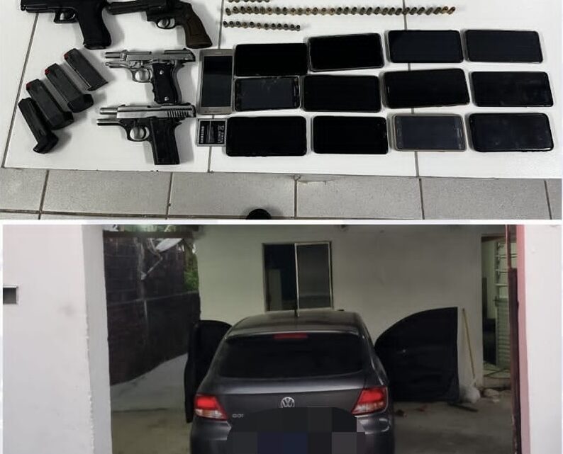 PM prende quadrilha perigosa em carro clonado, recupera armas e celulares roubados PM prende quadrilha perigosa em carro clonado, recupera armas e celulares roubados