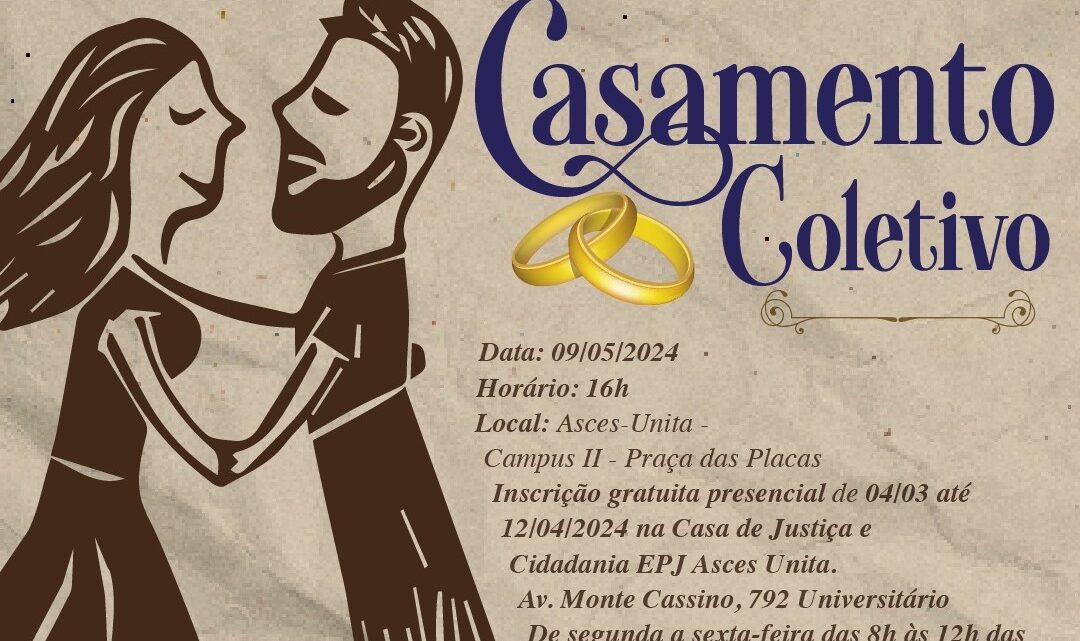 Inscrições abertas para o Casamento Coletivo em Caruaru Inscrições abertas para o Casamento Coletivo em Caruaru
