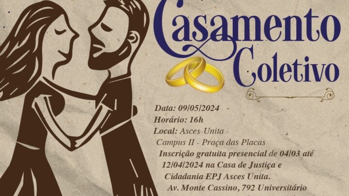 Inscrições abertas para o Casamento Coletivo em Caruaru