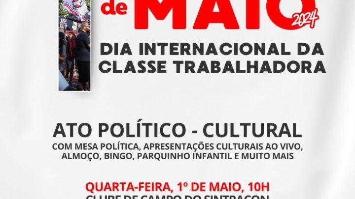 SINTRACON Caruaru realizará ato político-cultural no 1° de Maio