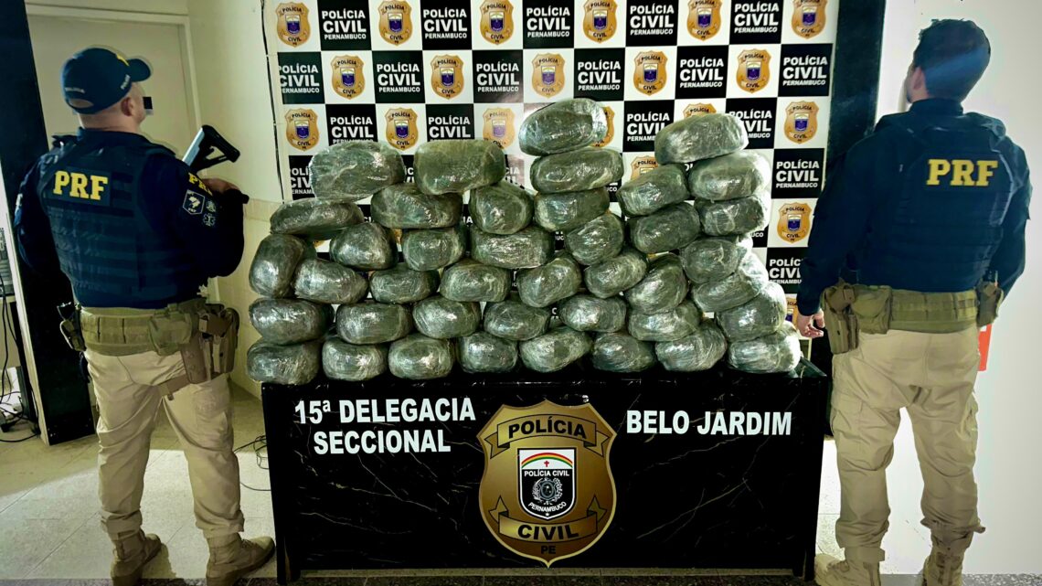 PRF detém motorista com 41 Kg de maconha em carro roubado na BR 232 PRF detém motorista com 41 Kg de maconha em carro roubado na BR 232