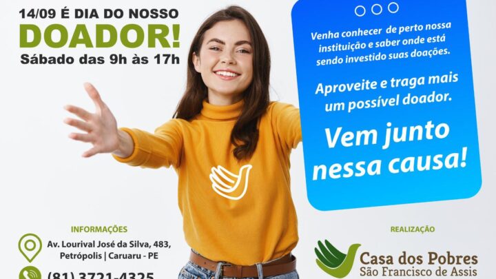 Dia do Doador será comemorado na Casa dos Pobres de Caruaru