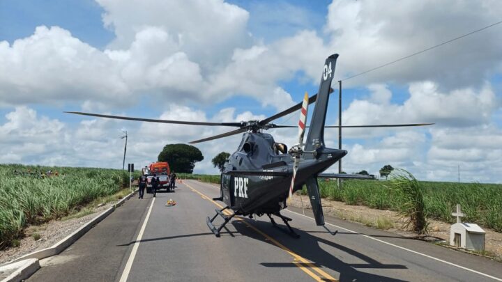 PRF e SAMU resgatam de helicóptero duas vítimas de sinistros de trânsito