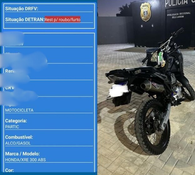 PM recupera moto clonada com registro de roubo, após denúncia PM recupera moto clonada com registro de roubo, após denúncia