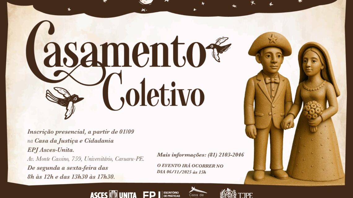 Casamento Coletivo gratuito garante 40 vagas para casais em Caruaru