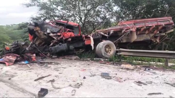 Motorista morre, após colisão frontal entre dois caminhões