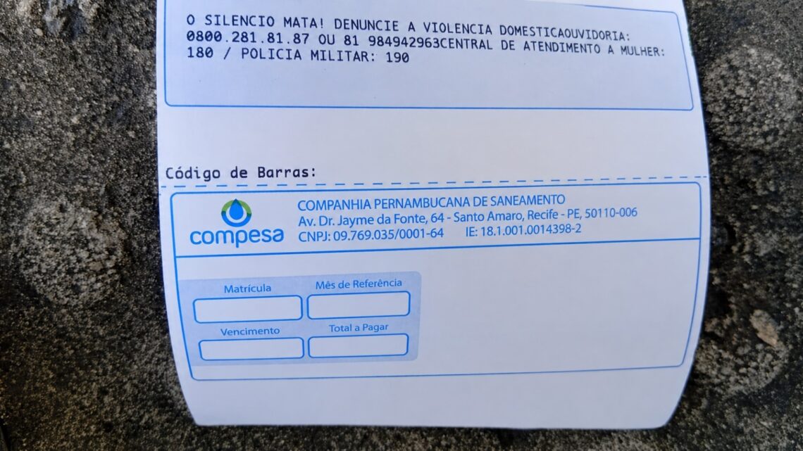Compesa inclui mensagens de combate à violência doméstica nas faturas