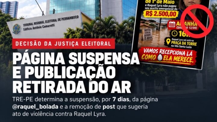 Justiça Eleitoral manda suspender página e retirar do ar publicação que sugeria uso da violência contra Raquel Lyra
