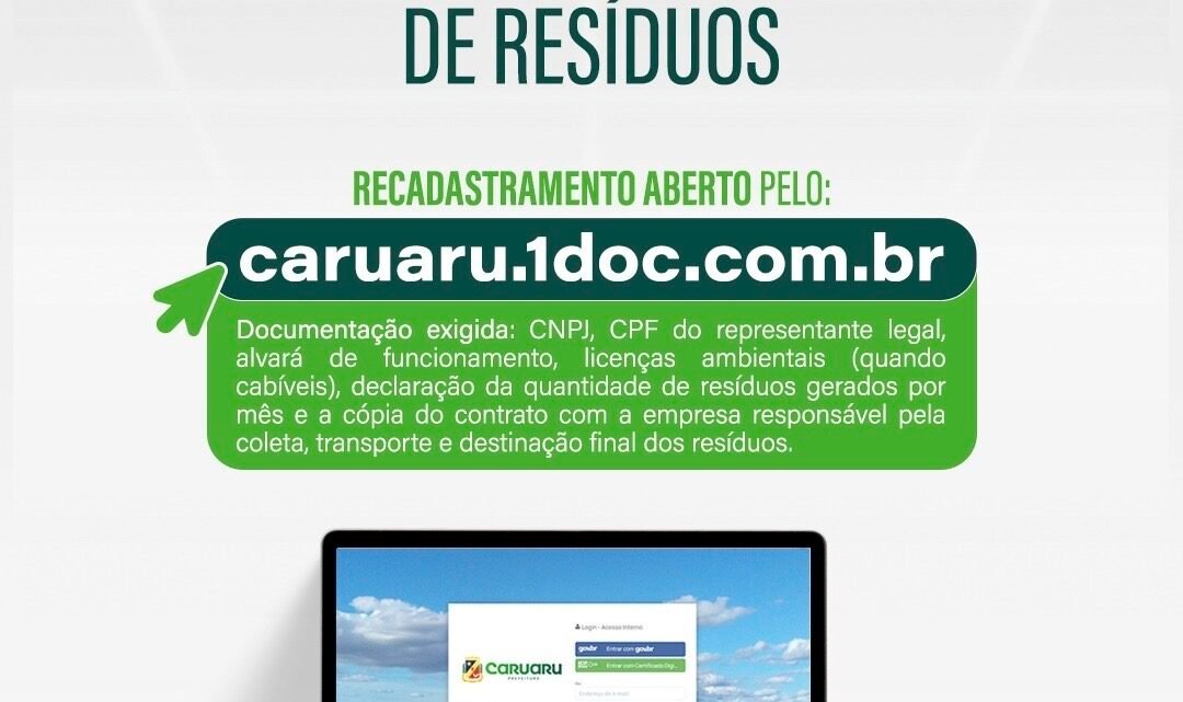 Prefeitura de Caruaru abre recadastramento anual para grandes geradores de resíduos